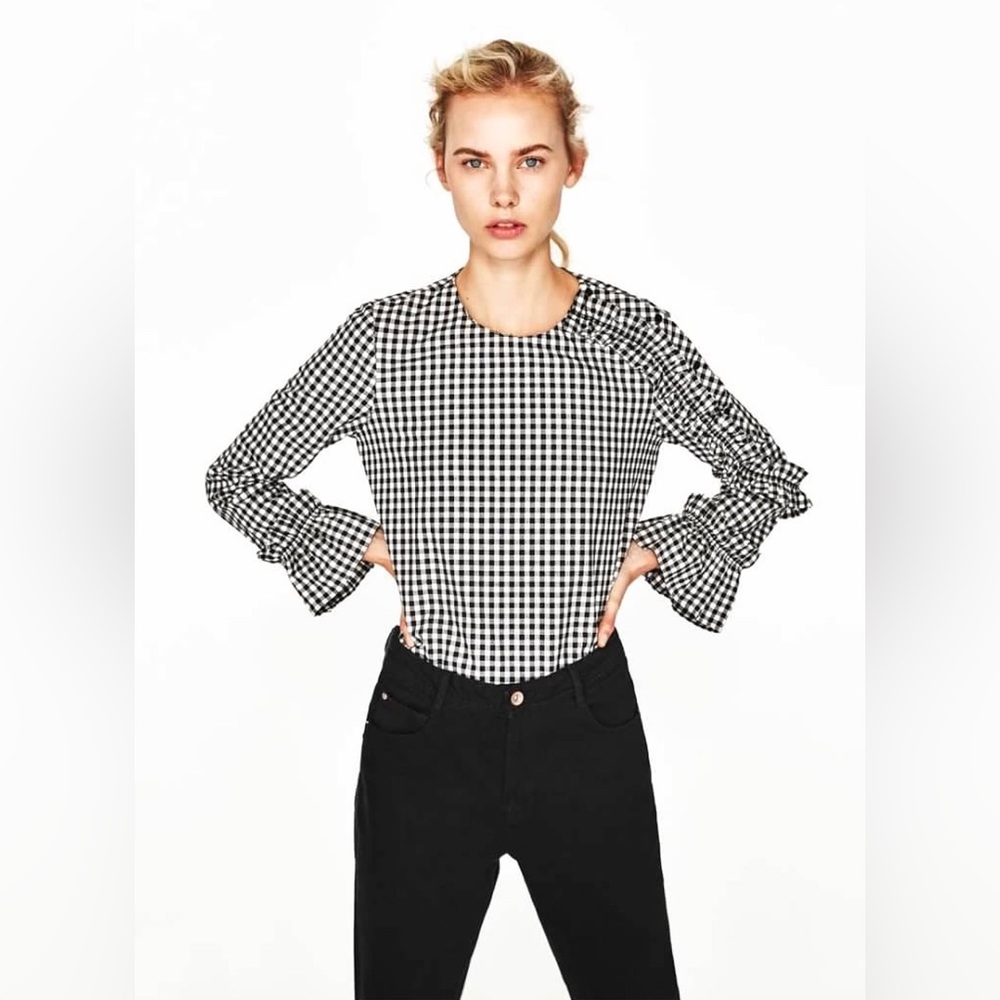 NWT Zara gingham long sleeve top size medium
